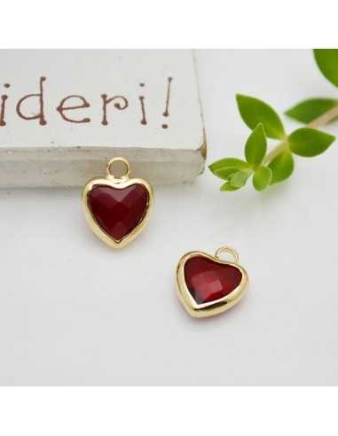 Mini Charms di Cristallo a forma di Cuore con Base Oro in ottone 8.5x11mm 1pz Gioie d'Oriente
