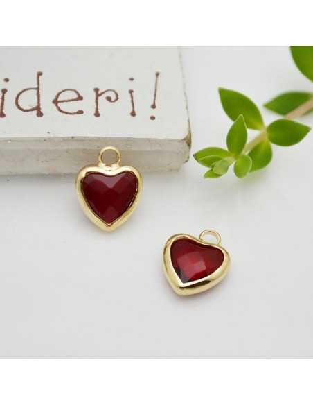 Mini Charms di Cristallo a forma di Cuore con Base Oro in ottone 8.5x11mm 1pz Gioie d'Oriente