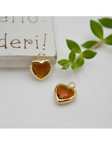Mini Charms di Cristallo a forma di Cuore con Base Oro in ottone 8.5x11mm 1pz Gioie d'Oriente