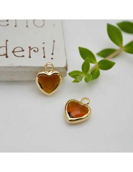 Mini Charms di Cristallo a forma di Cuore con Base Oro in ottone 8.5x11mm 1pz Gioie d'Oriente