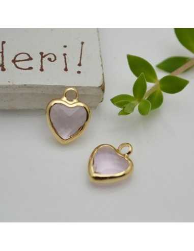 Mini Charms di Cristallo a forma di Cuore con Base Oro in ottone 8.5x11mm 1pz Gioie d'Oriente