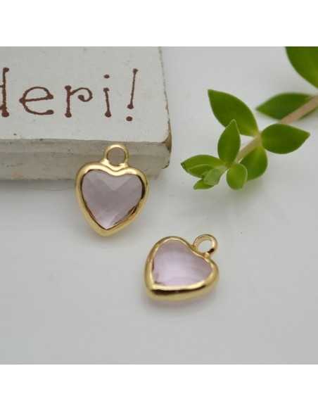 Mini Charms di Cristallo a forma di Cuore con Base Oro in ottone 8.5x11mm 1pz Gioie d'Oriente