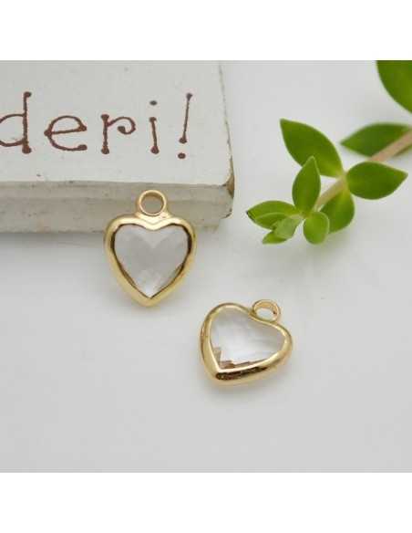 Mini Charms di Cristallo a forma di Cuore con Base Oro in ottone 8.5x11mm 1pz Gioie d'Oriente