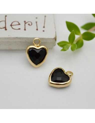 Mini Charms di Cristallo a forma di Cuore con Base Oro in ottone 8.5x11mm 1pz Gioie d'Oriente