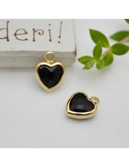 Mini Charms di Cristallo a forma di Cuore con Base Oro in ottone 8.5x11mm 1pz Gioie d'Oriente