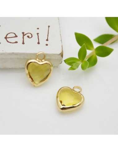 Mini Charms di Cristallo a forma di Cuore con Base Oro in ottone 8.5x11mm 1pz Gioie d'Oriente