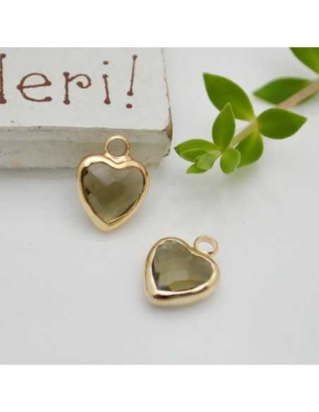 Mini Charms di Cristallo a forma di Cuore con Base Oro in ottone 8.5x11mm 1pz Gioie d'Oriente