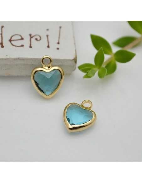 Mini Charms di Cristallo a forma di Cuore con Base Oro in ottone 8.5x11mm 1pz Gioie d'Oriente