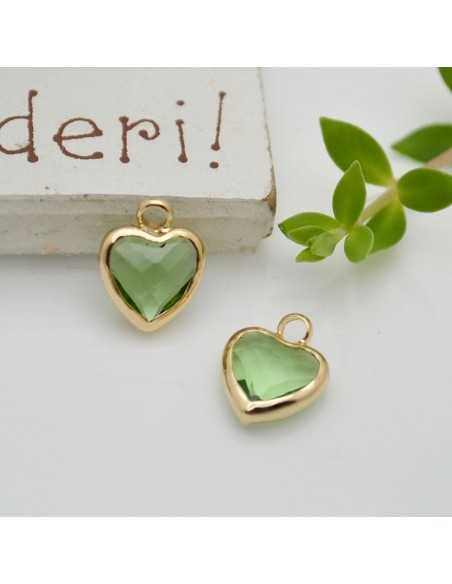 Mini Charms di Cristallo a forma di Cuore con Base Oro in ottone 8.5x11mm 1pz Gioie d'Oriente