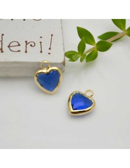 Mini Charms di Cristallo a forma di Cuore con Base Oro in ottone 8.5x11mm 1pz Gioie d'Oriente