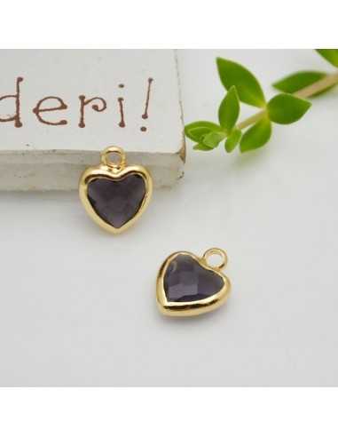 Mini Charms di Cristallo a forma di Cuore con Base Oro in ottone 8.5x11mm 1pz Gioie d'Oriente