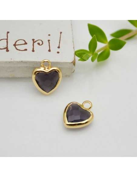 Mini Charms di Cristallo a forma di Cuore con Base Oro in ottone 8.5x11mm 1pz Gioie d'Oriente