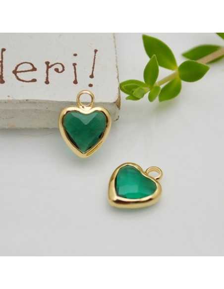 Mini Charms di Cristallo a forma di Cuore con Base Oro in ottone 8.5x11mm 1pz Gioie d'Oriente