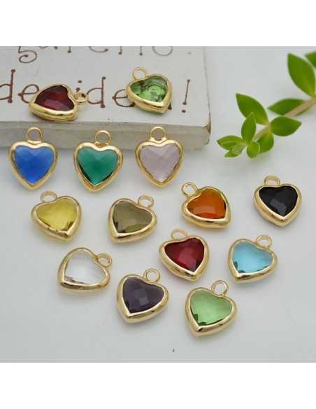 Mini Charms di Cristallo a forma di Cuore con Base Oro in ottone 8.5x11mm 1pz Gioie d'Oriente