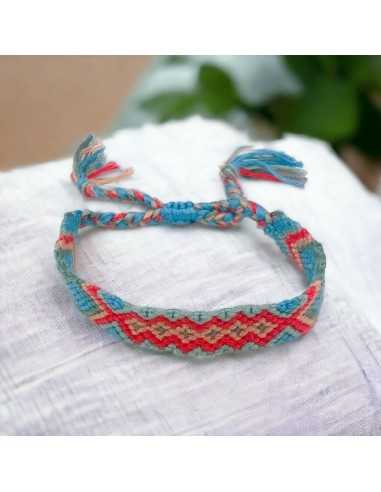 Bracciale Cavigliera Azteco in Cotone mix azzurro 34cm 1pz