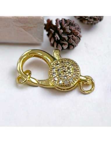 Moschettone in ottone con zirconi oro 12x20mm per collane e bracciali