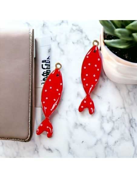 Ciondoli pesce a pois in acciaio base oro, misura 10,5x40 mm, vari colori 1pz|GDO