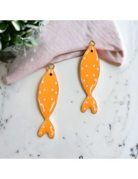 Ciondoli pesce a pois in acciaio base oro, misura 10,5x40 mm, vari colori 1pz|GDO