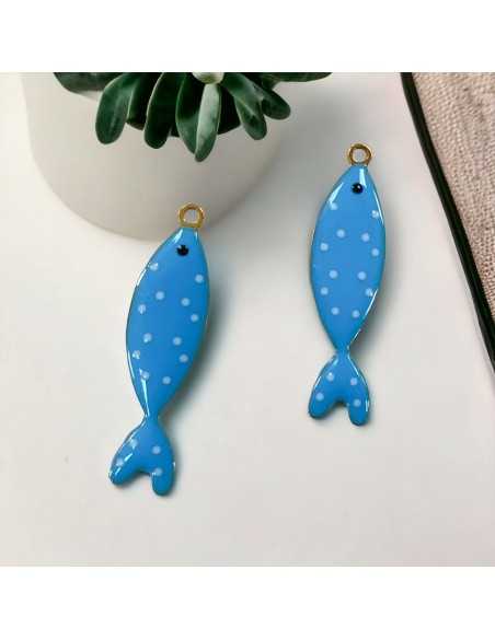 Ciondoli pesce a pois in acciaio base oro, misura 10,5x40 mm, vari colori 1pz|GDO