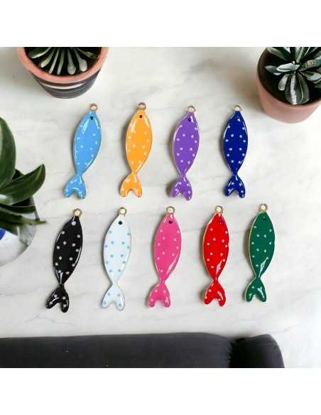 Ciondoli pesce a pois in acciaio base oro, misura 10,5x40 mm, vari colori 1pz|GDO