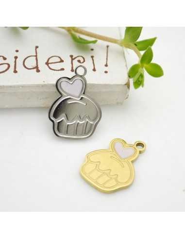 Ciondolo cupcake con cuore in acciaio inossidabile 16x11.5mm 1pz|GDO