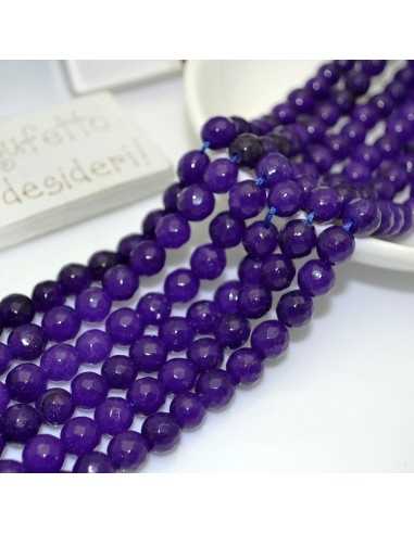 Filo pietre dure agata tonda sfaccettata colore viola scuro 8mm 48pz | GDO