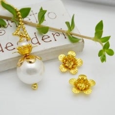 Bocciolo fiore di loto con perla imitazione in ottone oro 11mm 18mm 1pz Gioie d'Oriente 2