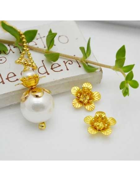 Bocciolo fiore di loto con perla imitazione in ottone oro 11mm 18mm 1pz Gioie d'Oriente