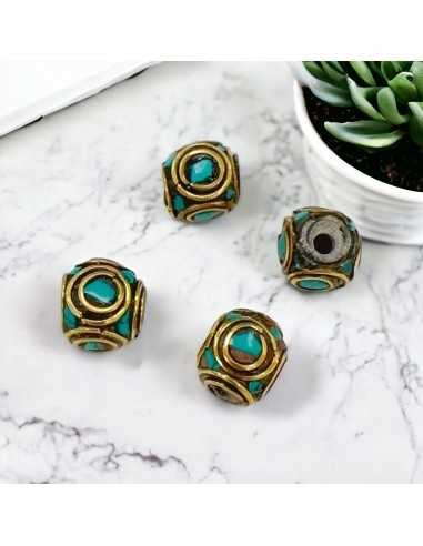 Perline Tibetane Cobu 10mm in Pasta Turchese e Ottone 2pz |GDO