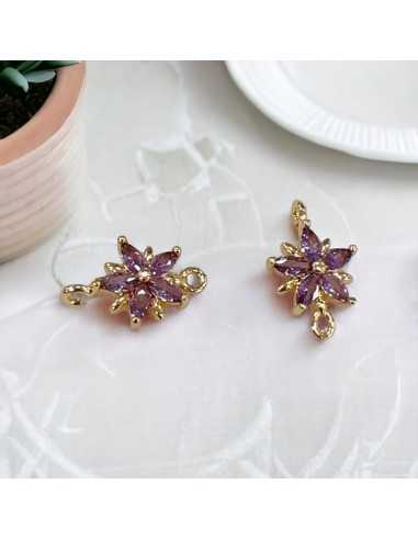 Connettore fiore 5 petali in ottone con zirconi colorati 18 x 11 mm 1pz Gioie d'Oriente