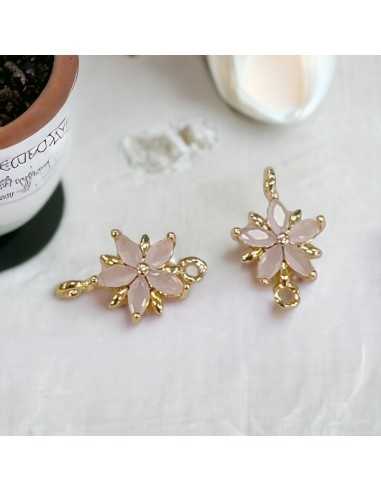Connettore fiore 5 petali in ottone con zirconi colorati 18 x 11 mm 1pz Gioie d'Oriente