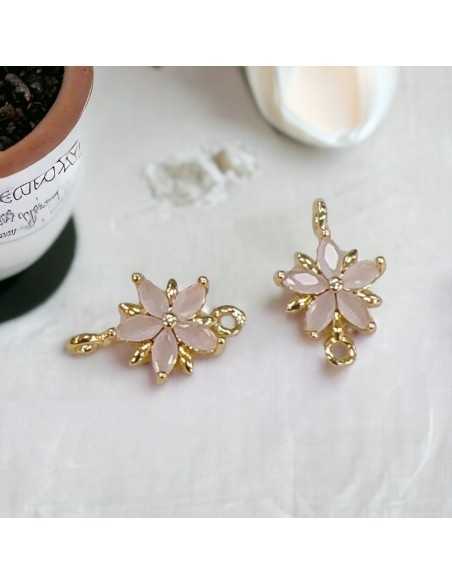 Connettore fiore 5 petali in ottone con zirconi colorati 18 x 11 mm 1pz Gioie d'Oriente