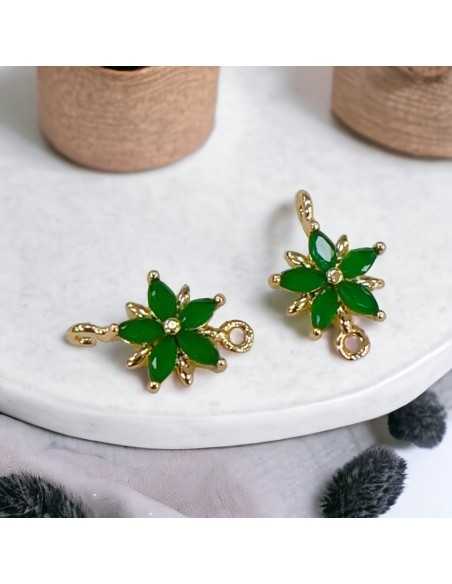 Connettore fiore 5 petali in ottone con zirconi colorati 18 x 11 mm 1pz Gioie d'Oriente