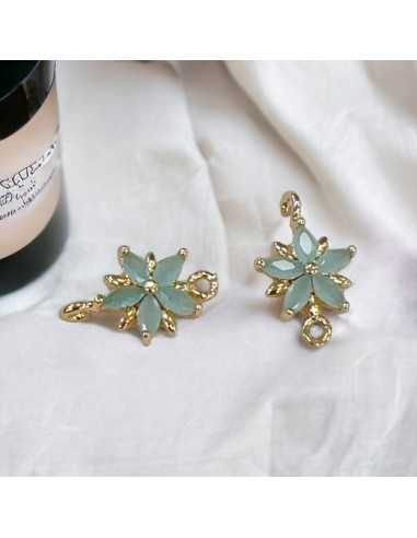 Connettore fiore 5 petali in ottone con zirconi colorati 18 x 11 mm 1pz Gioie d'Oriente