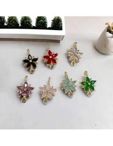 Connettore fiore 5 petali in ottone con zirconi colorati 18 x 11 mm 1pz Gioie d'Oriente
