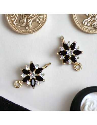 Connettore fiore in ottone con zirconi e strass bianchi 18 x 10 mm 1pz Gioie d'Oriente