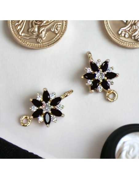 Connettore fiore in ottone con zirconi e strass bianchi 18 x 10 mm 1pz Gioie d'Oriente