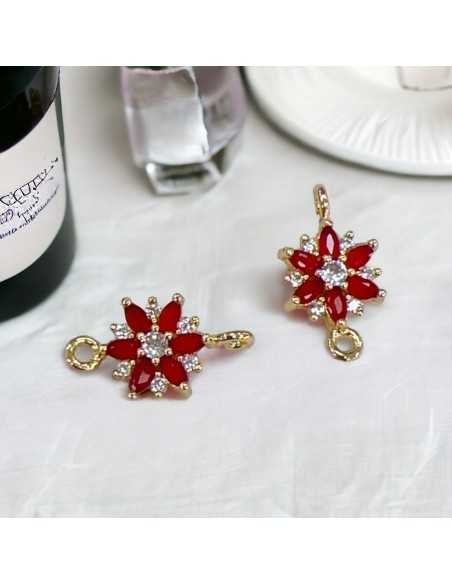 Connettore fiore in ottone con zirconi e strass bianchi 18 x 10 mm 1pz Gioie d'Oriente