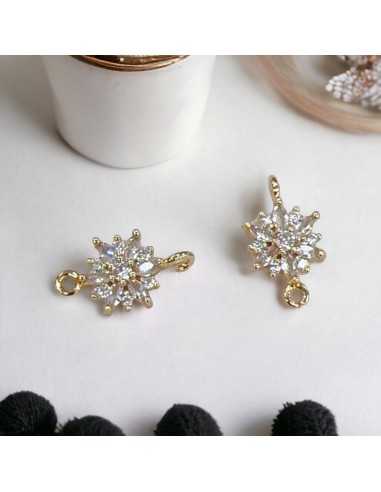 Connettore a forma di Fiore in Ottone con Zirconi trasparenti e strass bianchi 18x10mm 1pz | GDO
