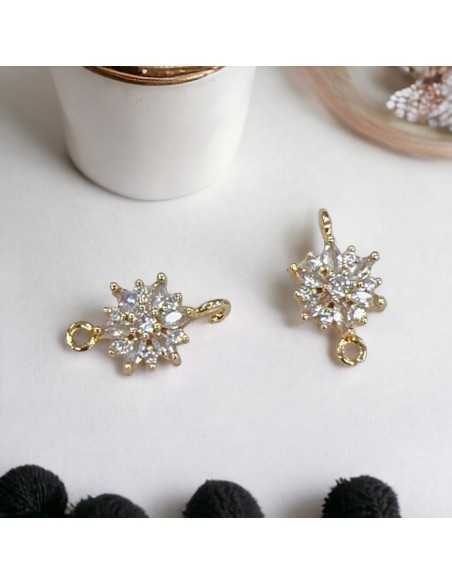Connettore a forma di Fiore in Ottone con Zirconi trasparenti e strass bianchi 18x10mm 1pz | GDO