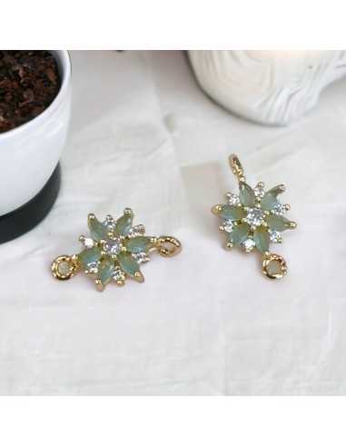 Connettore fiore in ottone con zirconi e strass bianchi 18 x 10 mm 1pz Gioie d'Oriente