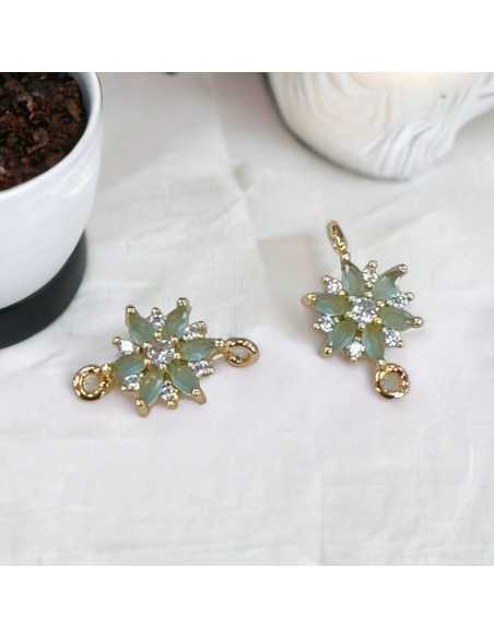 Connettore fiore in ottone con zirconi e strass bianchi 18 x 10 mm 1pz Gioie d'Oriente