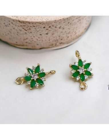 Connettore fiore in ottone con zirconi e strass bianchi 18 x 10 mm 1pz Gioie d'Oriente