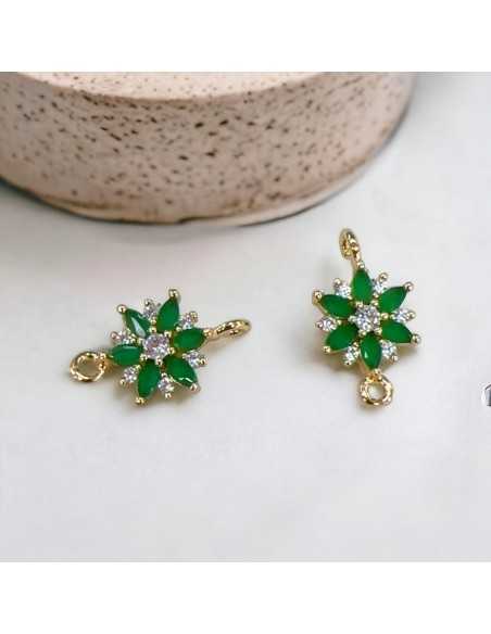 Connettore fiore in ottone con zirconi e strass bianchi 18 x 10 mm 1pz Gioie d'Oriente