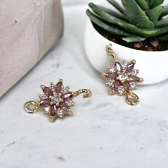 Connettore fiore in ottone con zirconi e strass bianchi 18 x 10 mm 1pz Gioie d'Oriente 2