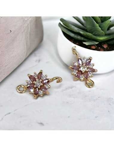 Connettore fiore in ottone con zirconi e strass bianchi 18 x 10 mm 1pz Gioie d'Oriente