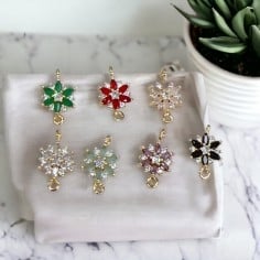 Connettore fiore in ottone con zirconi e strass bianchi 18 x 10 mm 1pz Gioie d'Oriente