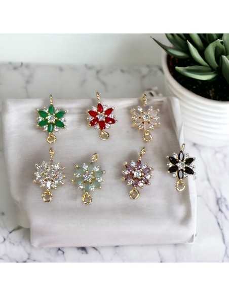 Connettore fiore in ottone con zirconi e strass bianchi 18 x 10 mm 1pz Gioie d'Oriente