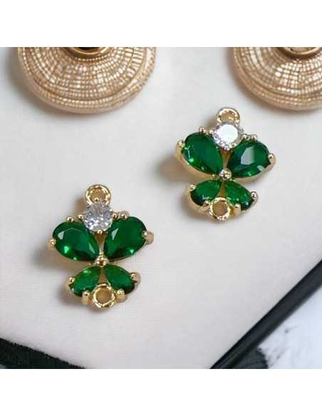 Connettore farfalla in ottone con zirconi colorati 14 x 17 mm 1pz Gioie d'Oriente