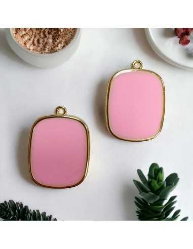 Ciondolo piastra in resina vetrificata colore rosa pieno 22x30mm 1pz | GDO